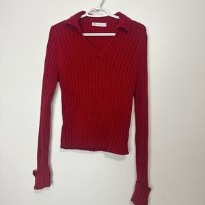 Vintage Bluenotes Red Ribbed V‑Neck Sweater